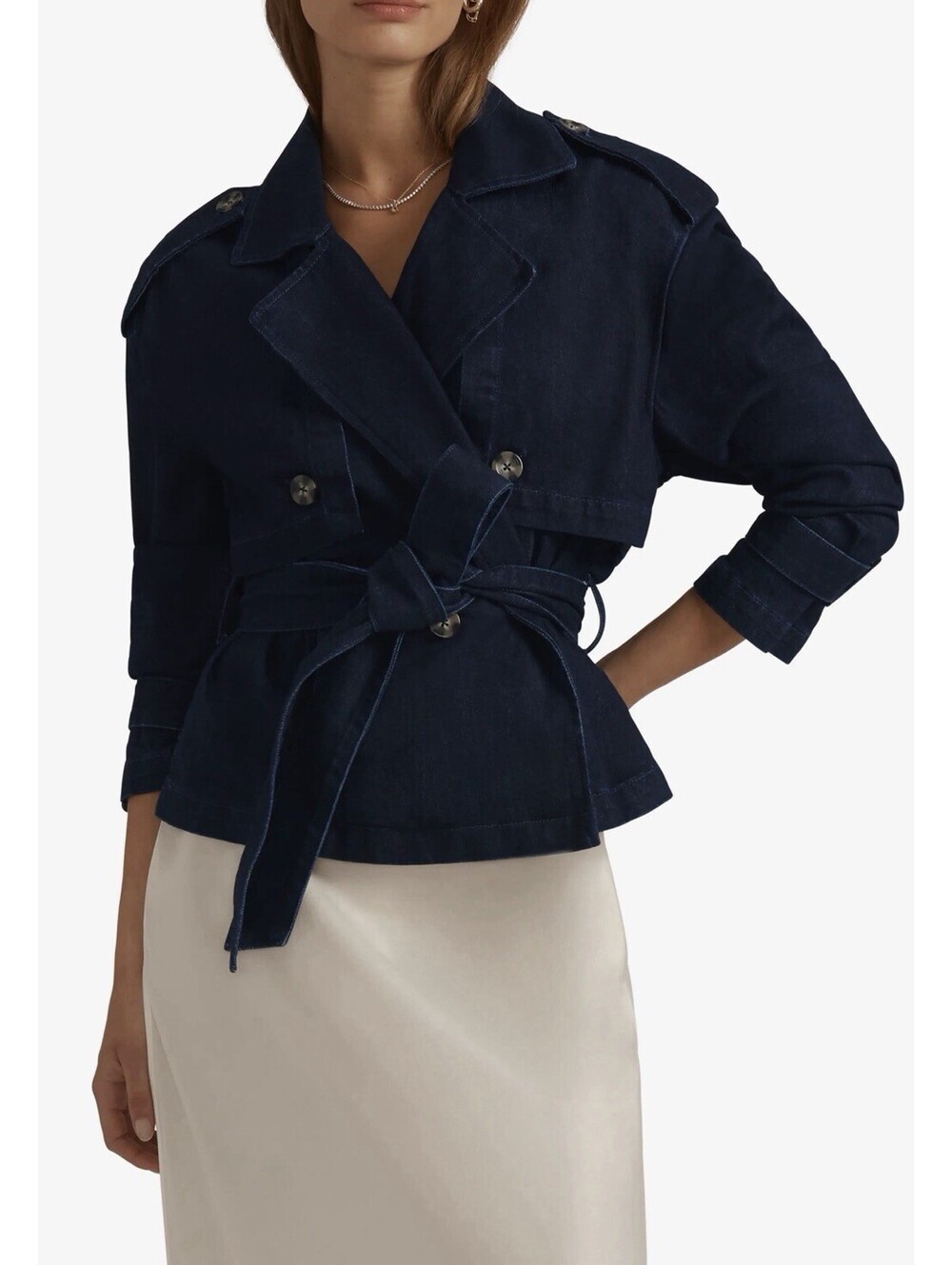 New Favorite Daughter The Cropped Charles Denim Trench Coat Size XS $328